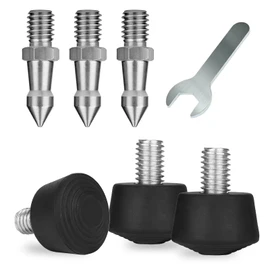 Rigych 6 Pcs Tripod Spike Feet 3/8-16 Thread Rubber Feet Anti-Slip & Stainless Steel Spike Tripod Feet, Tripod Feet Replacement Parts