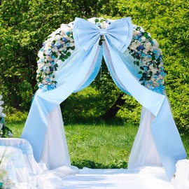 Wavwavw Extra Large Wedding Bows with Long Tails, 75x18.5 Inch Giant Ribbon Bows, Wedding Background Decor, Formal Wedding Decor, Huge Decorative Bows for Lawn Wedding Outdoor(Blue,Satin)