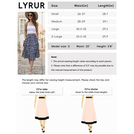 Lyrur Tiered Midi Skirts Womens Elastic Waist Summer Swing Ruffle Casual Black Skirts with Pockets(L,9193-Black)