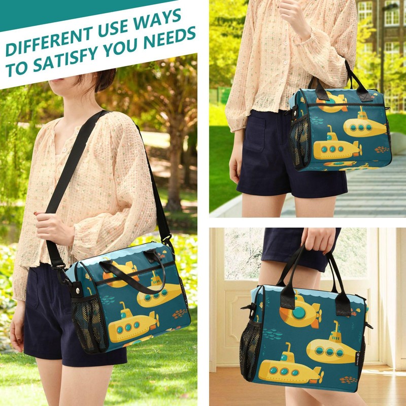 Glaphy Yellow Pattern Submarine Cute Lunch Bag Insulated Lunch Tote