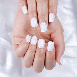 Yalice Black Press on Nail Square Short Fake Nails Acrylic Full Cover Glossy Stick on Nails Prom Fingernails Daily False Nails for Women and Girls 24Pcs (White, One Size)