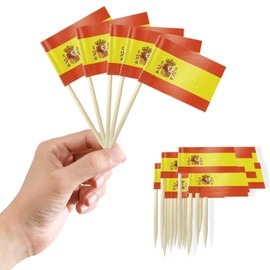 Pack of 100 Spain Toothpick Flags Cocktail Stick Flags, Spanish Decorative Flag, Mini Cupcake Topper, Small Toothpicks, Spain Flags for Cakes, Football, Eurovision, World Cup, Bar, Pub Party