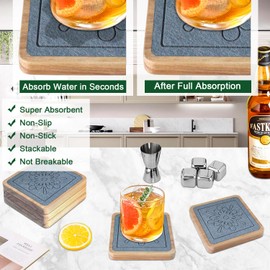 EDEGG Square Coasters for Drinks, Absorbent Coaster Sets of 5, Wood Drinks Coasters for Coffee Tabletop Protection, Non-Slip, Non-Stick, Suitable for Kinds of Cups Wooden Table Drink, 4.1 Inches Grey