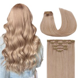 MAXITA Clip in Hair Extensions Real Human Hair, 20 Inch 5pcs 80g Natural Black Real Hair Extensions Natural Straight Hair for Woman