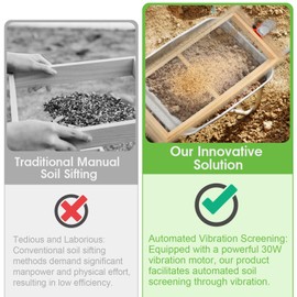 JOYSEUS Soil Sifter with Vibration Motor, Automatic Wooden Sifting Screen, Sieve for Sand Rocks Dirt Compost - 39" x 19.5" Ultra Large to Fit Most Garden Yard Wheelbarrow Carts