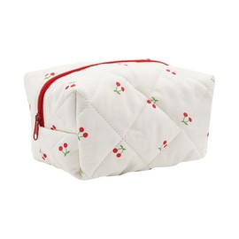 Cute Cherry Makeup Bag Cloth Quilted Cosmetic Bag Large Travel Toiletry Storage Bags Makeup Brushes Zipper Pouches Portable Toiletries Organizer Pouch