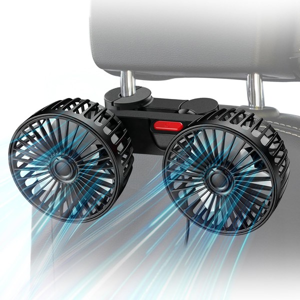 Ouffun Car Fan for Backseat, USB Powered Dual Head Car