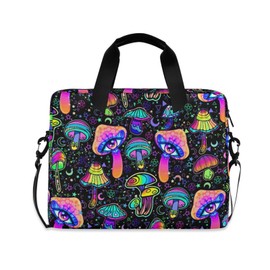 DerlonKaje Magic Mushrooms Laptop Bag 15.6 inch, Waterproof Laptop Case with Strap, Protective Laptop Carrying Case for Women & Men