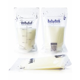 Bebecom Breastmilk Storage Bags 7 Oz 200 ml, Double Zipper Seal, Extra Thick, Self Standing Bag, Leak Proof, Pre Sterilized, BPA & BFS Free (150 Count)