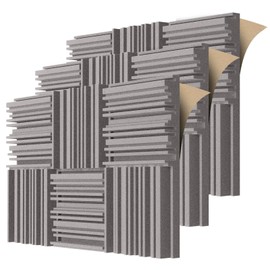 TroyStudio Self-adhesive Acoustic Foam Panels, 12 X 12 X 2 Inches 18 Pcs Broadband Sound Absorbing Foam, Dense Soundproof Padding Tile, Recording Studio Foam Absorber, Groove Decorative Wall Panel