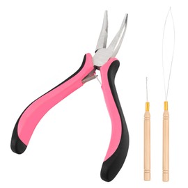 Vlasy Hair Extensions Tools Kit, Professional Tools With Hair Extension Pliers Pink, Loop Needle Threader and Pulling Hook Needle for Nano Beads and Microlink Beads