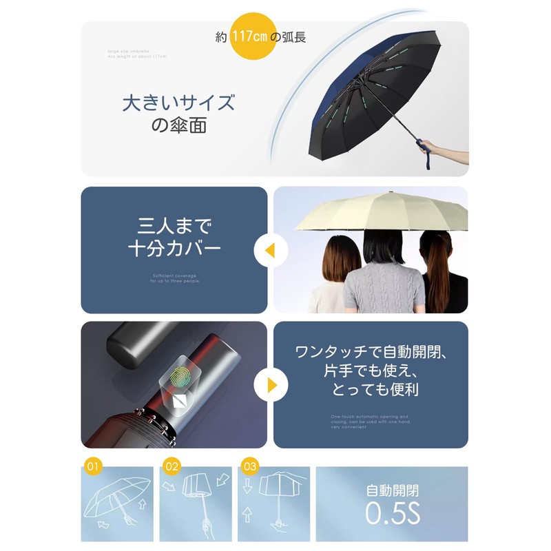 xppe (2024 12 Double Ribs, High Wind) Large Folding Umbrella,