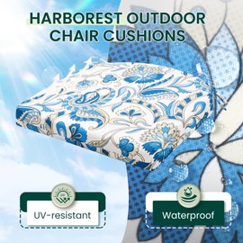 HARBOREST Outdoor Chair Cushions Set of 6 - Round Corner Water Resistant Outdoor Cushions for Patio Furniture - Patio Furniture Cushions with Ties, 17"x16"x2", Blue Butterfly