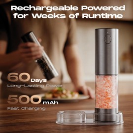 Electric Salt and Pepper Grinder Set, Rechargeable Automatic Salt and Pepper Shaker with 6 Adjustable Coarseness, Large-Capacity Pepper Mill Kitchen Appliances Gifts for Women Men(Steel)