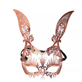 GIFTSHOP101 Bunny Rabbit Metal Laser Cut Silver Rhinestones Masquerade Mask - Rose Gold