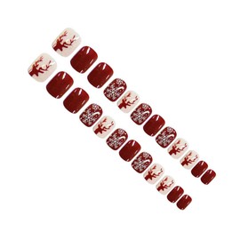 Healvian 72pcs Christmas Nail Stickers Gel Holiday Elk Nail Cover French Tip Nails Red False Nails Fake Nail Glue on Nails Christmas Nail Art Clear Nail Tips Nails DIY Finger Manicure Abs