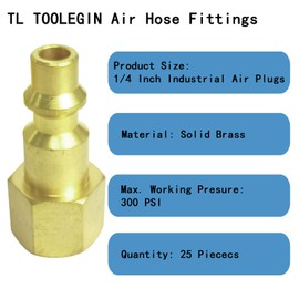 TL TOOLEGIN Air Hose Fittings 1/4" FNPT Industrial Air Plugs for Air Compressors 25pcs Brass Air Compressor Fittings Kit Quick Connect Air Fittings