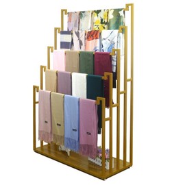 Floor Standing Scarf Display Stand, Metal Freestanding Scarf Holder Organizer, Towel Rack for Commercial Clothing Retail Store Sheets Suit Pants (Color : Gold, Size : 80X40X150CM)