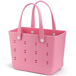 MONSOCIO Rubber Beach Bag Waterproof Durable Tote Bag for Beach Sports Pool Modern Rubber Tote (Pink, X-Large)