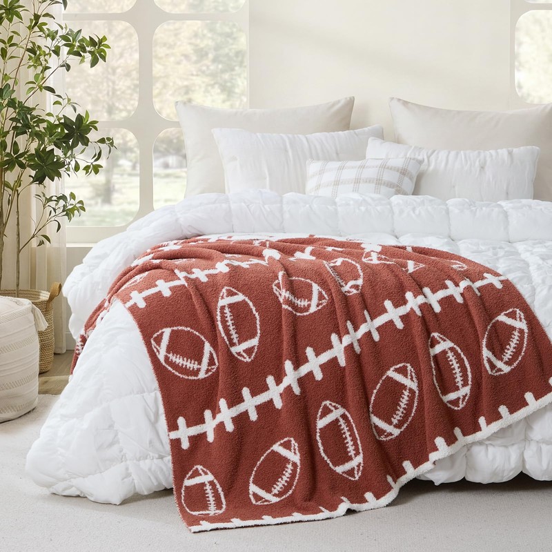 Brown Football Throw Blanket for Couch, Microfiber Fluffy Warm Cozy