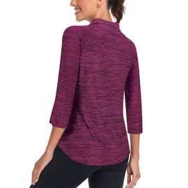 Cucuchy Workout Tops for Women 3/4 Sleeve,1/4 Zip Golf Tennis Shirts Moisture Wicking Yoga Outdoor Sports Clothes Casual UPF 50+ Clothing Purple Red XL