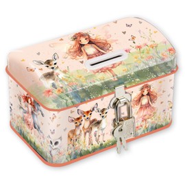 TapirElla Children's Money Box Metal with Lock, Elf Princess, Deer, Butterflies, Money Box Fantasy Elf, Gift Idea for Girls and Boys from Lutz Mauder Verlag, Piggy Bank