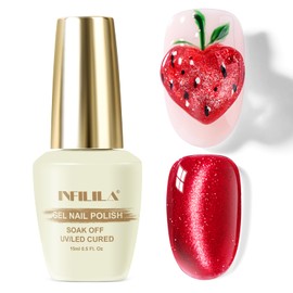 NXJ INFILILA 0.5 OZ Cat Eye Gel Polish, 15ML Holographic Glitter Shimmer Translucent Jelly Color Magnetic Red Nail Polish for Nail Art Manicure Salon DIY at Home JB38