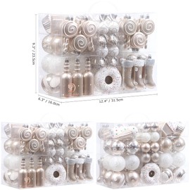 Sea Team 80-Pack Assorted Shatterproof Christmas Ball Ornaments Set Decorative Baubles Pendants with Reusable Hand-held Gift Package for Xmas Tree (Champagne)