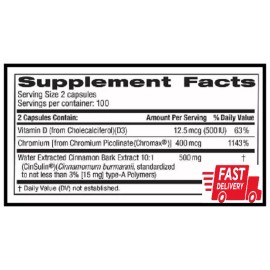 Trunature Advanced Strength CinSulin Cinnamon Blood Glucose 200 Ct Exp: 04/26