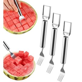 3 PCS 2-in-1 Stainless Steel,Watermelon Fork Slicer Cutter,Portable Cutter Slicer Tool,Dual Head Fruit Forks for Home Party Camping Kitchen Gadget