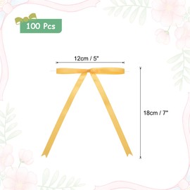 MECCANIXITY 100 Pcs 5x7 Twist Tie Bows Satin Ribbon Bows Wrapping Bows for Craft DIY Sewing Wedding Decor Birthday Party Treat Bags Gold