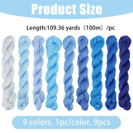 FREEBLOSS Pack of 9 Sashiko Yarn Sashiko Strand 100 m x 9 Colours (Blue Theme) Cotton Embroidery Thread Japanese Quilt and Stick Sashiko Set Accessories Sewing Thread