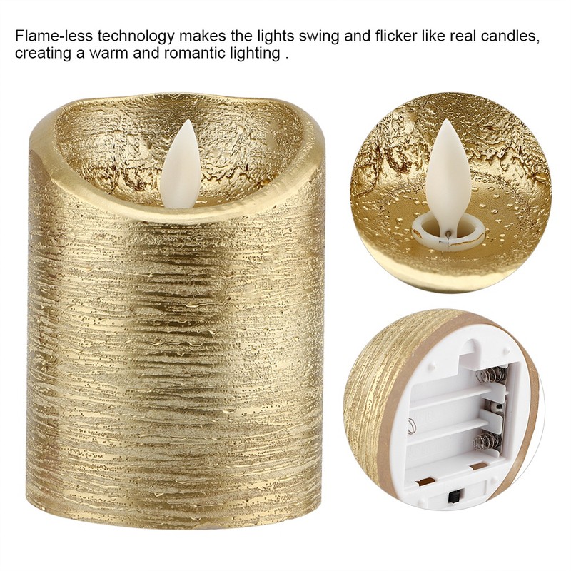 Led FlamE Less Candles Battery Gold Swinging Flame Electric Candle