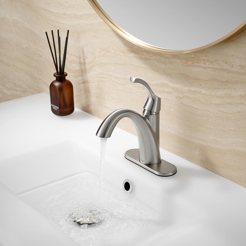 TimeArrow Brushed Nickel 1-Handle Single Hole Bathroom Faucet, 3-Hole Deck