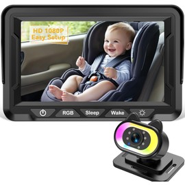 Wkzay Baby Car Camera for Backseat – HD 1080P, 150° Wide Angle, Night Vision, Easy Installation, Adjustable LED Light, 4.3” LCD Display, Anti-Glare