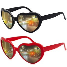 Dollger Heart Sunglasses for Women Men Festival Party Rave Light Changing Heart Effect Diffraction Glasses UV400 Protection(Black+Red)