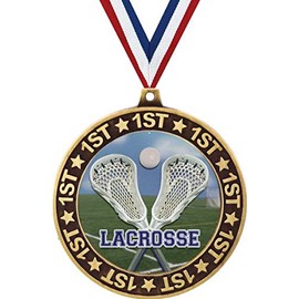 Boys Lacrosse 1st Place Perimeter Medal Gold, 2.75" Lacrosse Sticks Prizes, Kids Lacrosse Team Trophy Medal Awards 1 Pack