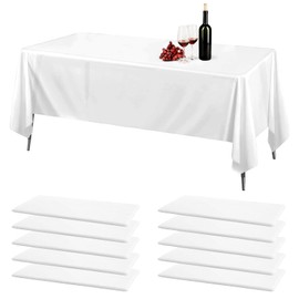 Pack of 10 Disposable Tablecloths, White, Plastic Tablecloths, 137 x 274 cm, Disposable Tablecloths, Waterproof, Rectangular Tablecloths, Waterproof Tablecloths for Birthday, Party, Wedding, Christmas