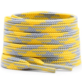 DELELE Flat Colored Shoelaces for Sneakers: 47 inch Grey and Yellow Thin Argyle Shoe Laces 2 Pair