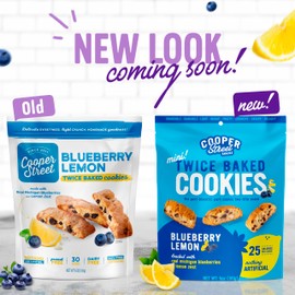 Cooper Street Italian Biscotti Cookies - Twice Baked Biscotti Style Cookie Biscuits in Delicious Blueberry Lemon Flavor | Crispy, Light and Healthy Cookies | Peanut & Dairy Free | 5oz | 6 Pack