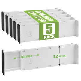 Zruitong 5 Pack Drawer Dividers 3.2" High Slim Organizers Expandable 10.8-17.9" Adjustable Separators for Shallow Drawers Kitchen Utensils Baby Clothes Underwear Storage-White(Short)