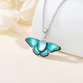 OUTANG Butterfly Necklace for Women 925 Sterling Silver Moonstone Green Butterfly Animal Pendant Ladies Jewelry Gifts