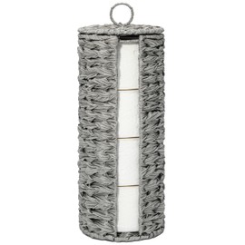 Tadacumir 4 Mega Rolls Extra Toilet Paper Storage with Lid, Waterproof Plastic Wicker Toilet Paper Holder Basket Stand, Decorative Boho Covered Enclosed Toilet Tissue Organizer for Bathroom, Grey
