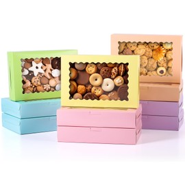 Tenare 48 Pcs Baking Boxes with Window, 12 x 8 x 2.5 Inch Strawberry Boxes, Pastel Cookie Boxes for Pastries Donut Pies Cakes Chocolate Strawberry Party Wedding Favor