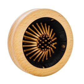 Remos Mini Foldable Hair Brush with Wooden Pins Made of Beech Wood, Round Compact Detangling Brush, 2 x