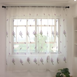 SLOW SOUL Set of 2 Panels Lavender Purple Flower Sheer Curtains Faux Linen Semi Sheer Window Curtains Drapes for Bedroom Living Room Rod Pocket Curtains 56W X 84L inch