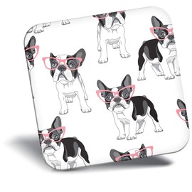 Destination Vinyl ltd Fridge Magnet - Cute Boston Terrier Dog Pattern Pink Glasses for Office, Cabinet and Whiteboard, Magnetic Stickers, 44763