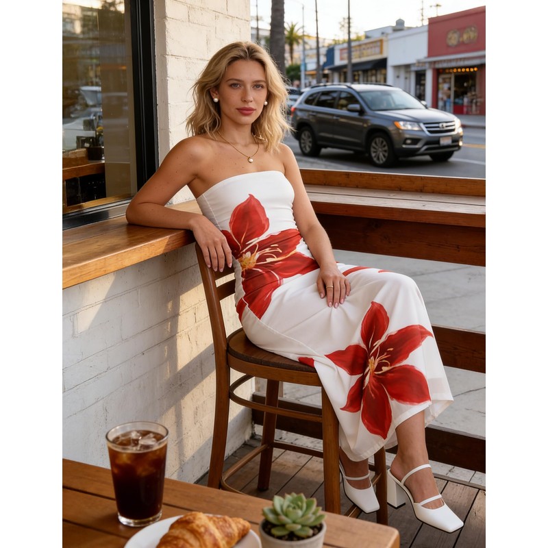 ZESICA Womens Summer Floral Strapless Maxi Dress 2026 Off Shoulder