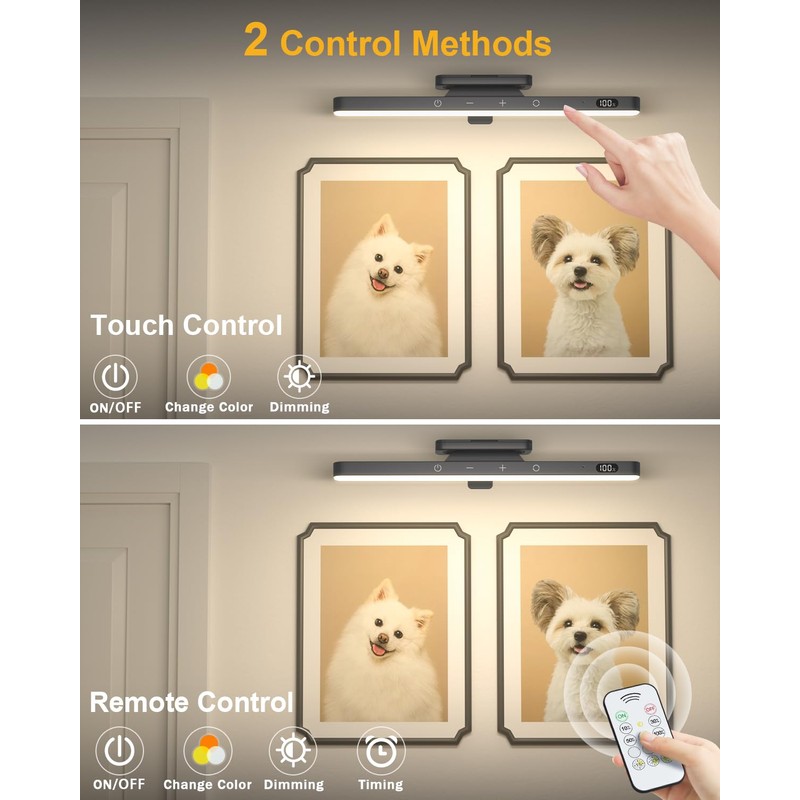 WILLED 5W Picture Lights, 3 Colors Rechargeable Battery Operated Picture