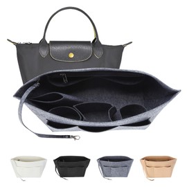 LITLANDSTAR Handbag Organiser Insert, Felt Insert Bag Purse Organiser Multi-Pocket Tote Bag Insert Organiser with Zipper Bag and Key Chain, Grey